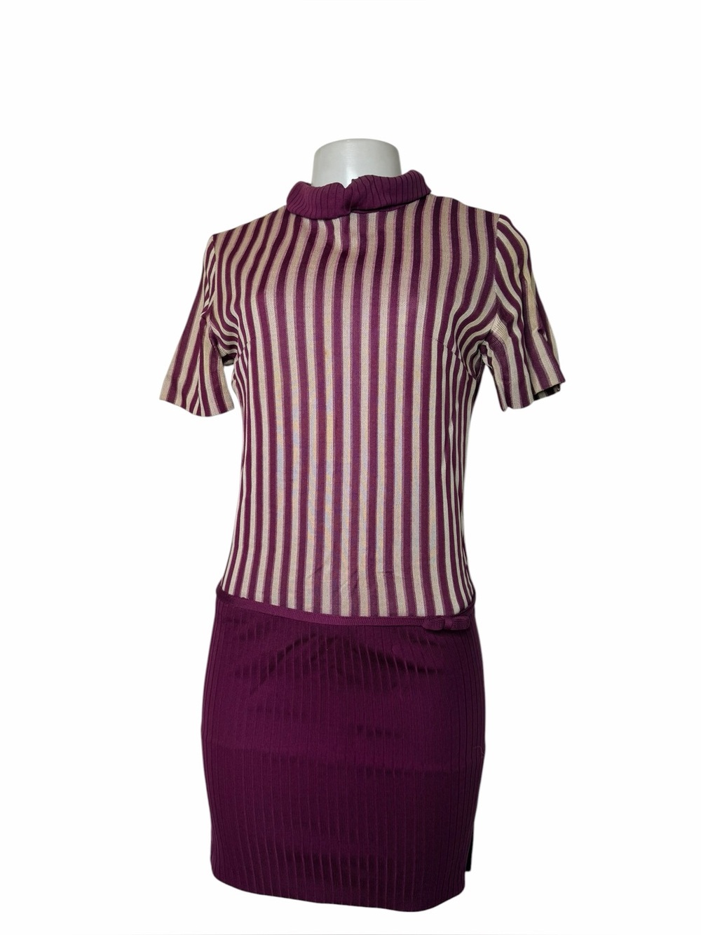 VTG 1960s Mod Knit Mini Dress Purple Cream Stripe XS Sue Webb California GoGo